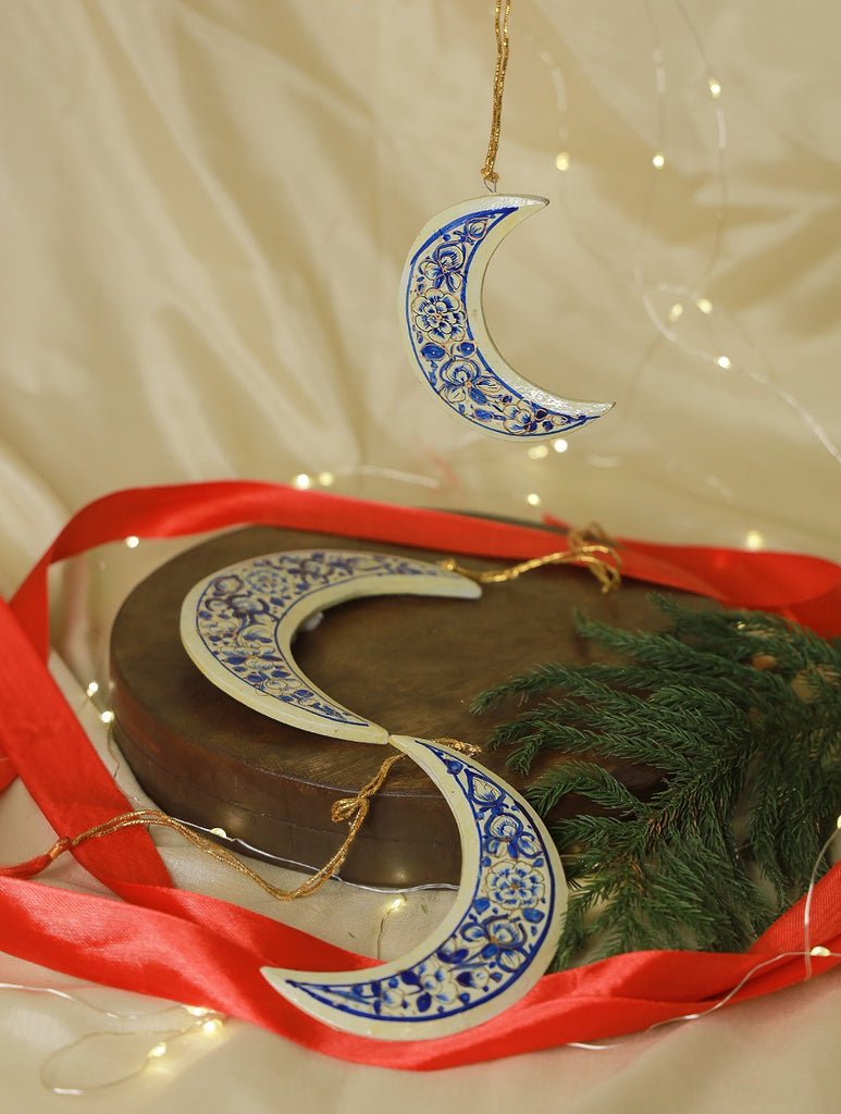 Kashmiri Art Xmas Decorations - Set of 3 Moon