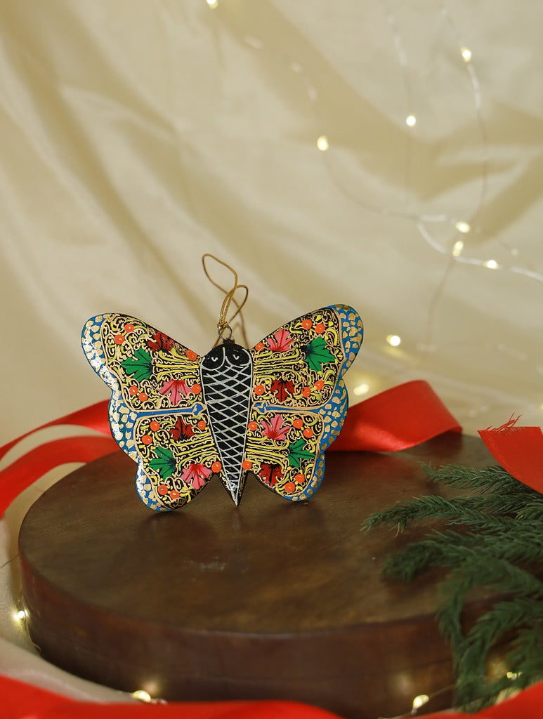 Kashmiri Art Xmas Decorations - Set of 4 (1 Bauble & 3 Butterflies)