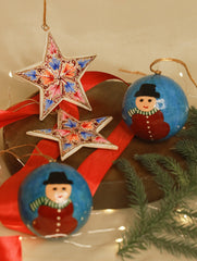 Kashmiri Art Xmas Decorations - Set of 4 (2 Baubles & 2 Stars)