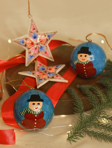Kashmiri Art Xmas Decorations - Set of 4 (2 Baubles & 2 Stars)