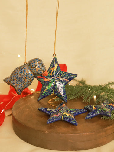 Kashmiri Art Xmas Decorations - Set of 4 (3 Stars & 1 Penguin)