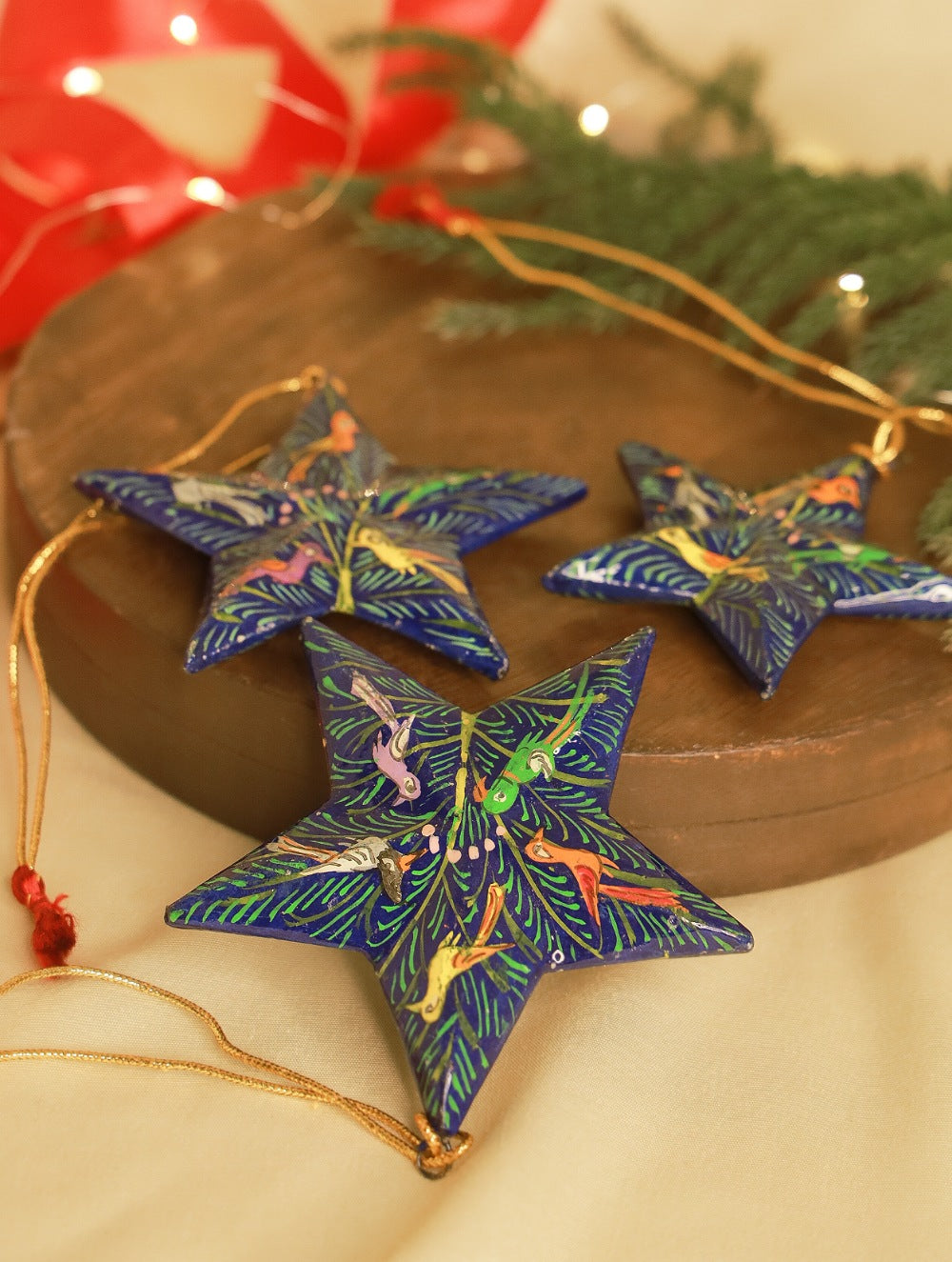 Kashmiri Art Xmas Decorations - Set of 4 (3 Stars & 1 Penguin)