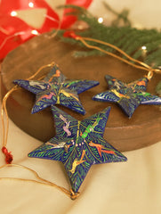 Kashmiri Art Xmas Decorations - Set of 4 (3 Stars & 1 Penguin)