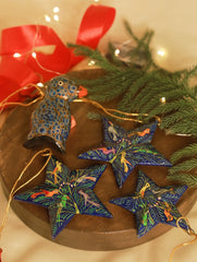 Kashmiri Art Xmas Decorations - Set of 4 (3 Stars & 1 Penguin)