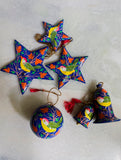 Kashmiri Art Xmas Decorations - Set of 6 (3 Stars, 1 Bauble, 2 Bells)