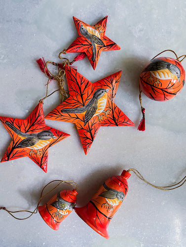 Kashmiri Art Xmas Decorations - Set of 6 (3 Stars, 1 Bauble, 2 Bells)