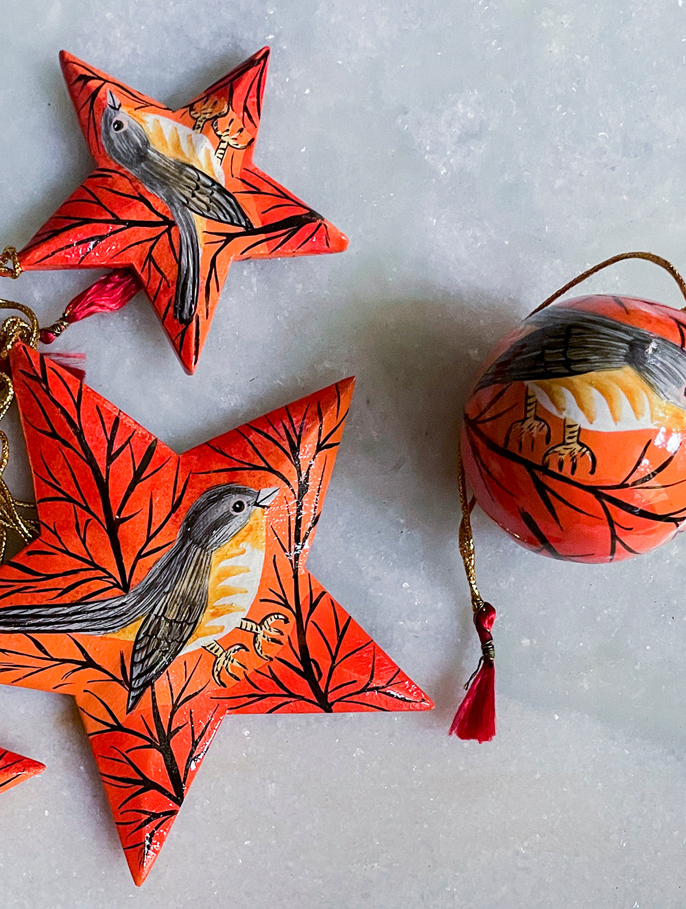 Kashmiri Art Xmas Decorations - Set of 6 (3 Stars, 1 Bauble, 2 Bells)
