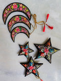 Kashmiri Art Xmas Decorations - Set of 6 (3 Stars, 3 Moons)