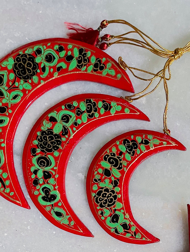 Kashmiri Art Xmas Decorations - Set of 6 (3 stars, 3 moons) 