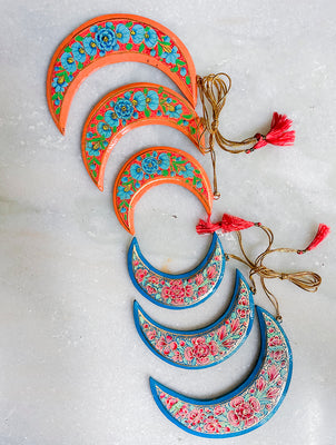 Kashmiri Art Xmas Decorations - Set of 6 (6 Moons)
