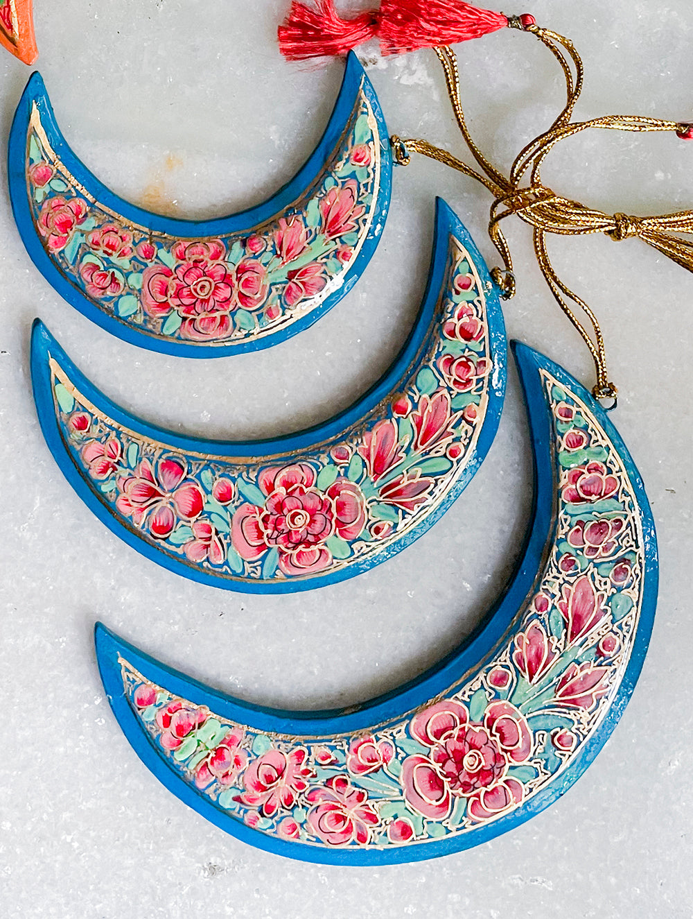 Kashmiri Art Xmas Decorations - Set of 6 (6 Moons)