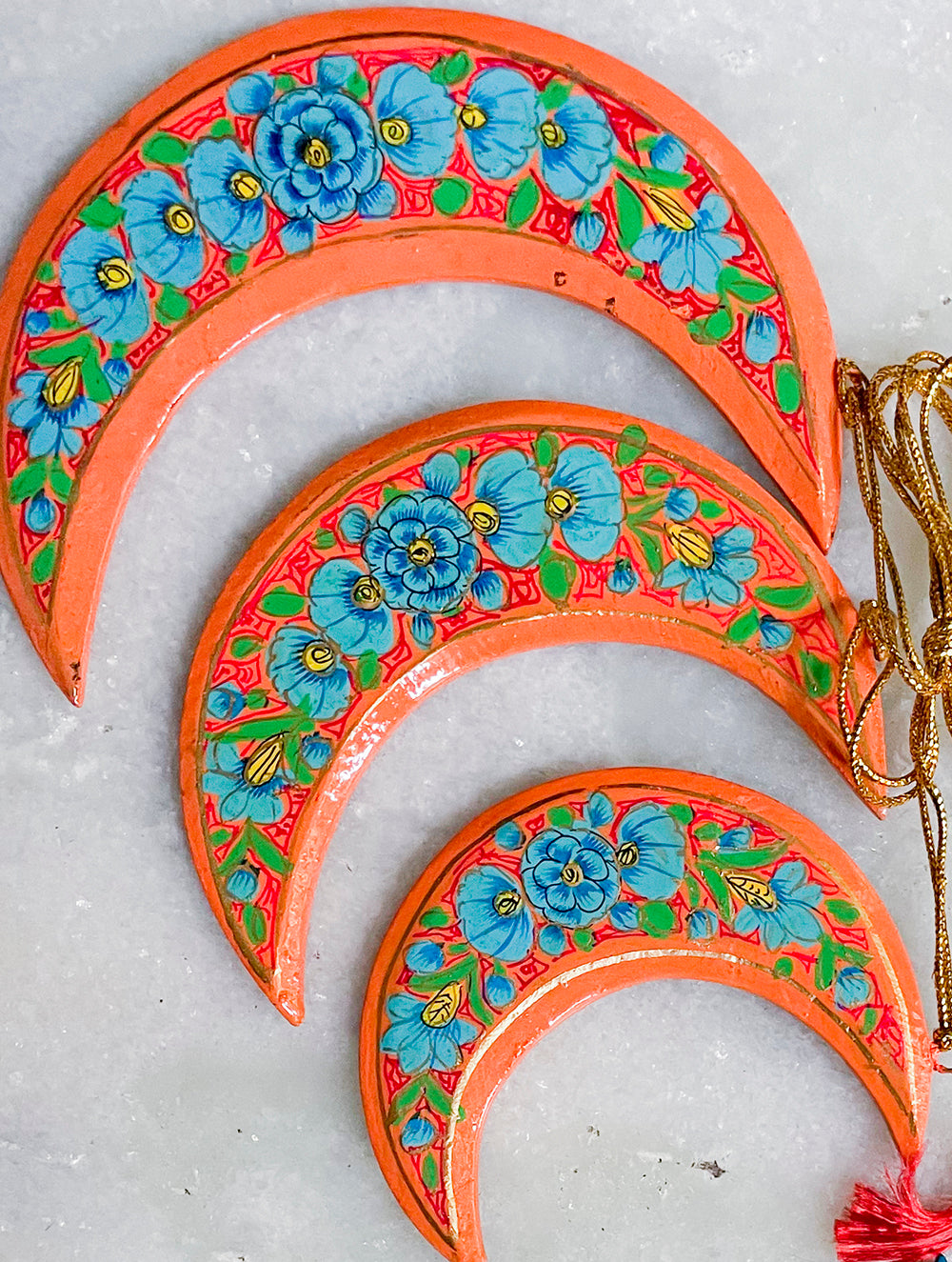 Kashmiri Art Xmas Decorations - Set of 6 (6 Moons)