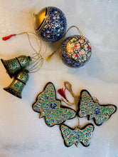 Load image into Gallery viewer, Kashmiri Art Xmas Decorations - Set of 7 (3 Butterflies, 2 Baubles, 2 Bells)