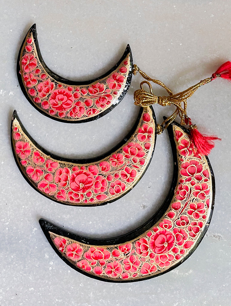 Kashmiri Art Xmas Decorations - Set of 7 (3 Moons, 2 Baubles, 2 Bells)
