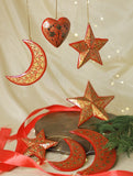 Kashmiri Art Xmas Decorations - Set of 7 (3 Stars & 3 Moon & 1 Heart)
