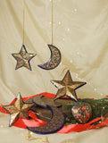 Kashmiri Art Xmas Decorations - Set of 7 (3 Stars, 3 Moon & 1 Heart)