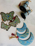 Kashmiri Art Xmas Decorations - Set of 8 (3 Moons, 3 Butterflies, 2 Bells)