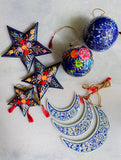 Kashmiri Art Xmas Decorations - Set of 8 (3 Stars, 3 Moons, 2 Baubles)
