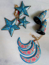 Load image into Gallery viewer, Kashmiri Art Xmas Decorations - Set of 8 (3 Stars, 3 Moons, 2 Bells)