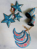 Kashmiri Art Xmas Decorations - Set of 8 (3 Stars, 3 Moons, 2 Bells)
