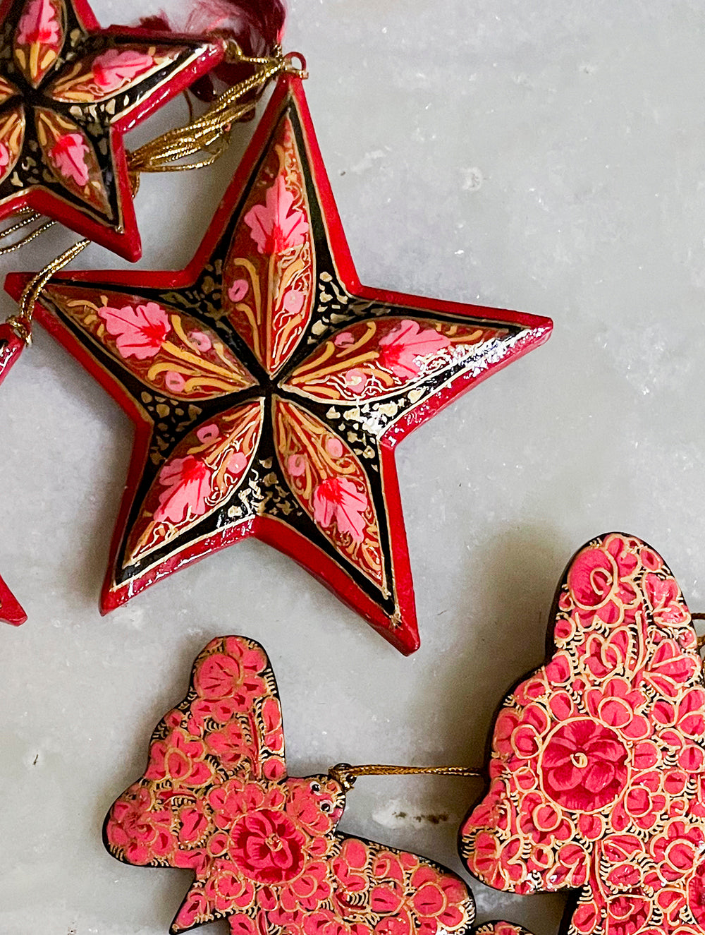 Kashmiri Art Xmas Decorations - Set of 9 (3 Stars, 3 Butterflies, 3 Camels)