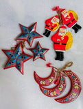 Kashmiri Art Xmas Decorations - Set of 9 (3 Stars, 3 Santa, 3 Moons)