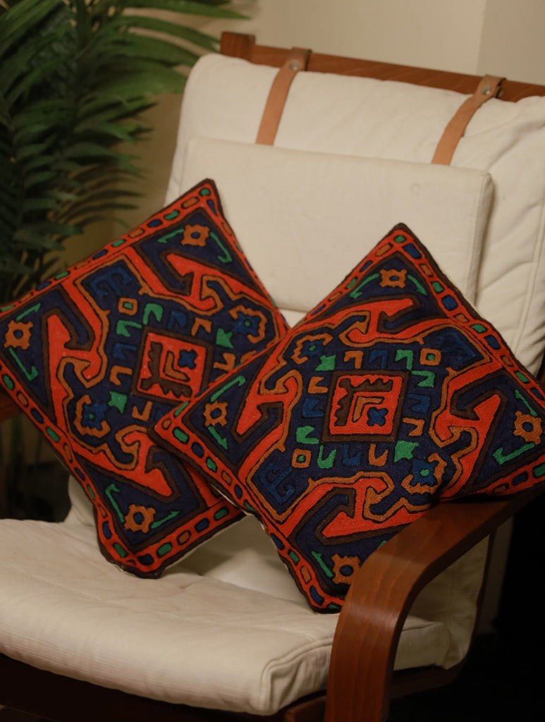 Kashmiri Crewel Work Cushion Covers - Moroccan Appeal, (Set of 2) 