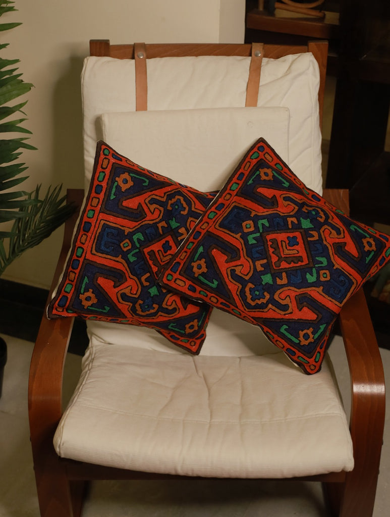 Kashmiri Crewel Work Cushion Covers - Moroccan Appeal, (Set of 2) 