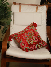 Load image into Gallery viewer, Kashmiri Crewel Work Velvet Cushion Cover - Red Ornate 