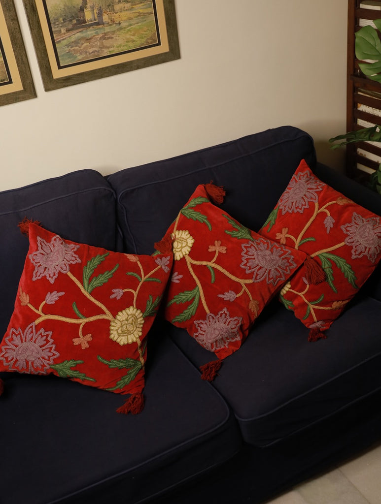 Set of 2 Handmade Decorative Pillows & Cushion Covers - Red Silk –  currypeepal