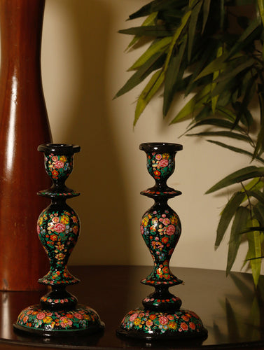 Kashmiri Art Papier Mache - Candle Stands, Large (Set of 2) - The India Craft House 