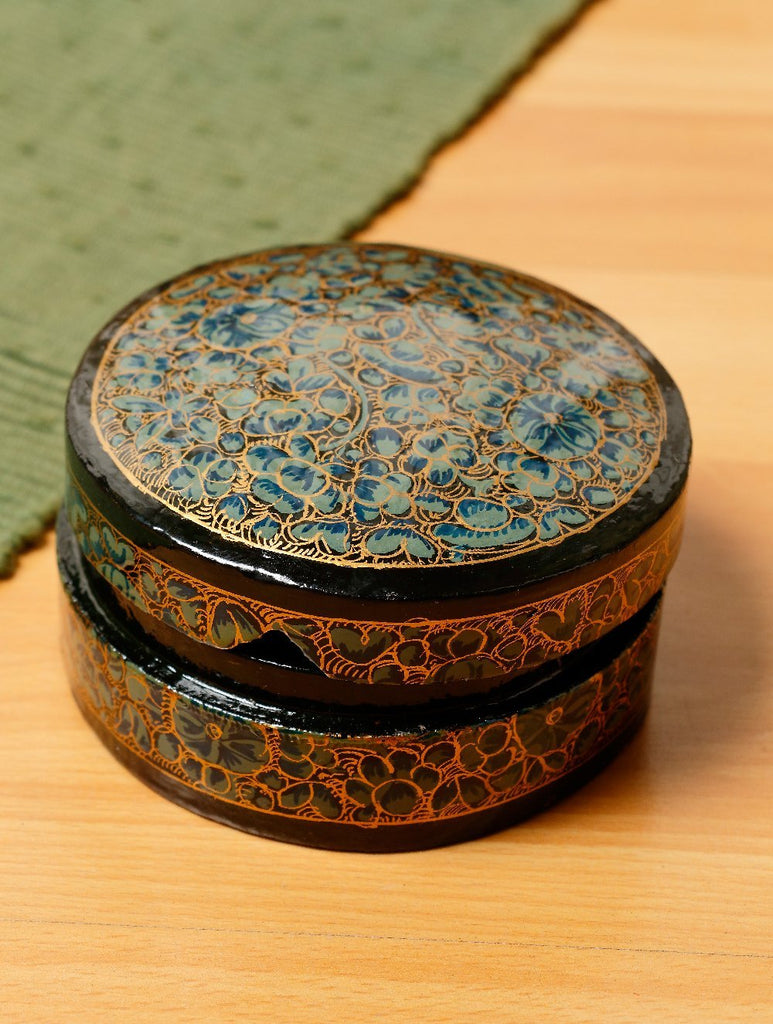 Kashmiri Art Papier Mache - Round Box, Small, Multicoloured - The India Craft House 
