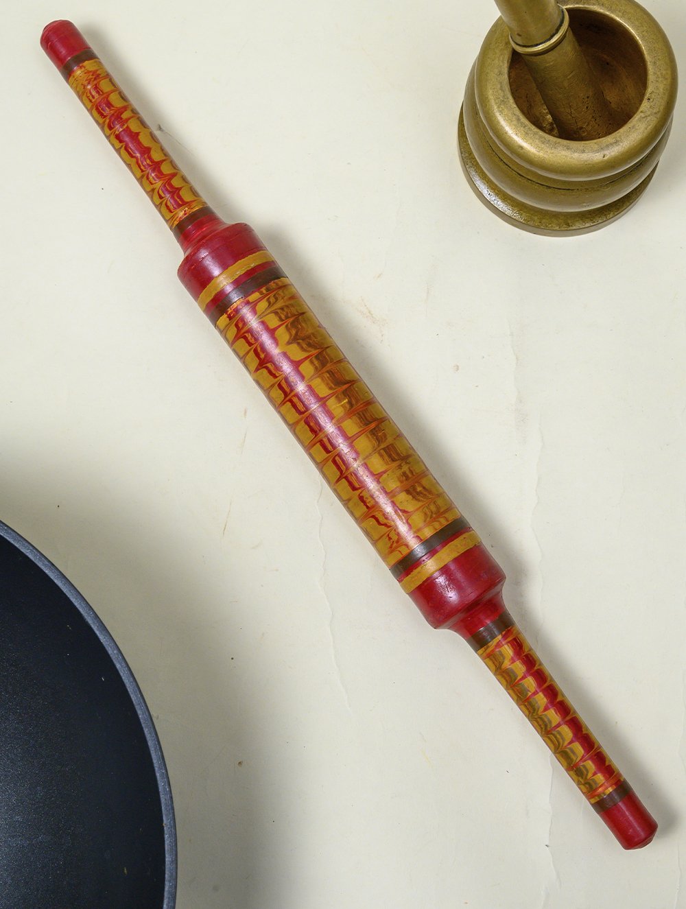 Load image into Gallery viewer, Kutch Lacquer Craft Wooden Rolling Pin (Red &amp; Yellow Belan)