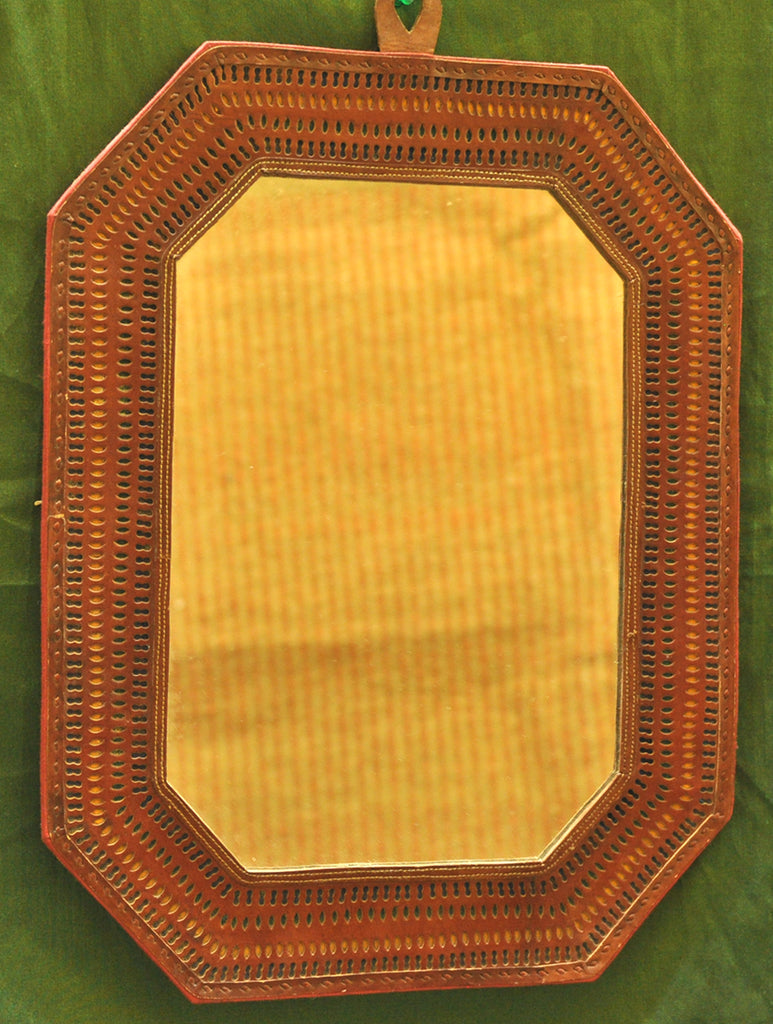 Kutch Cutwork Leather - Mirror Frame, Octagon - The India Craft House 