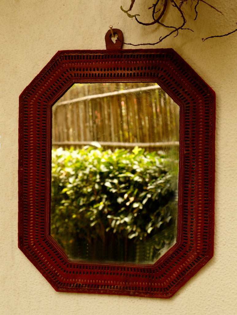 Kutch Cutwork Leather - Mirror Frame, Octagon - The India Craft House 