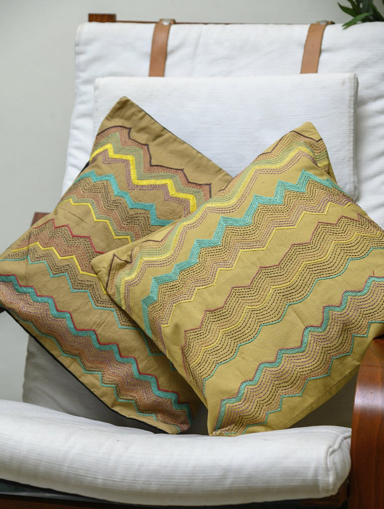 Lambani Tribal Hand Embroidered Cushion Covers - Beige Mist (Set of 2)