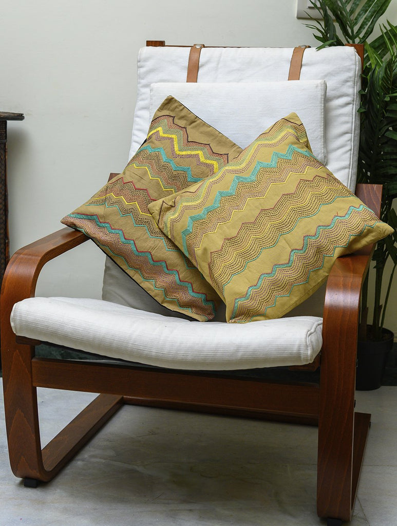 Lambani Tribal Hand Embroidered Cushion Covers - Beige Mist (Set of 2)