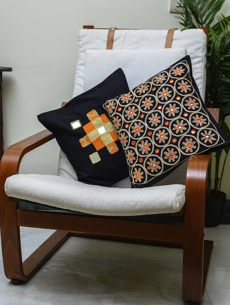 Lambani Tribal Hand Embroidered Cushion Covers - Floral Grace (Set of 2)