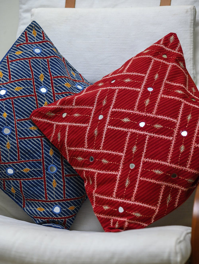 Lambani Tribal Hand Embroidered Cushion Covers - Flow  (Set of 2)