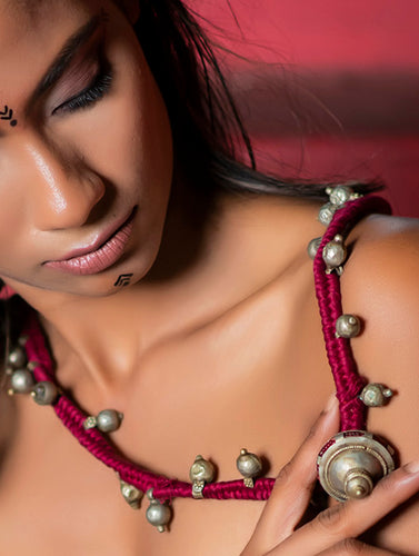 Lambani Tribal Neckpiece - Long Tomba (Maroon)