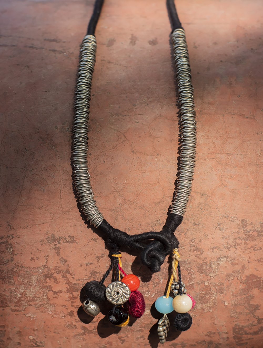 Lambani Tribal Neckpiece - White Metal (Multicoloured)