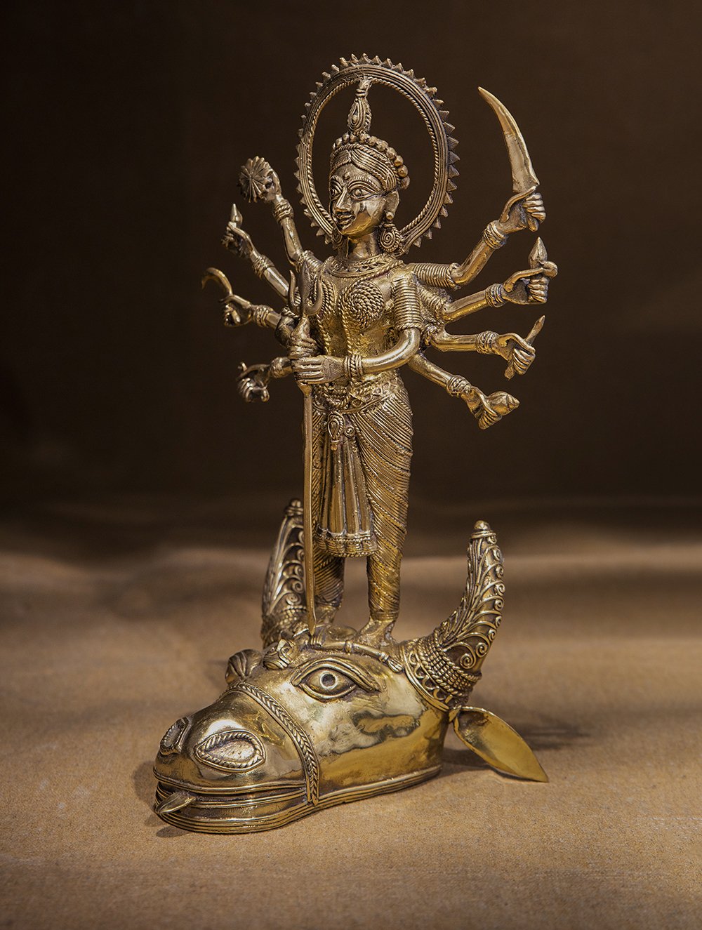 Load image into Gallery viewer, Large Dhokra Craft Curio - Goddess Durga Mahishasur Mardini