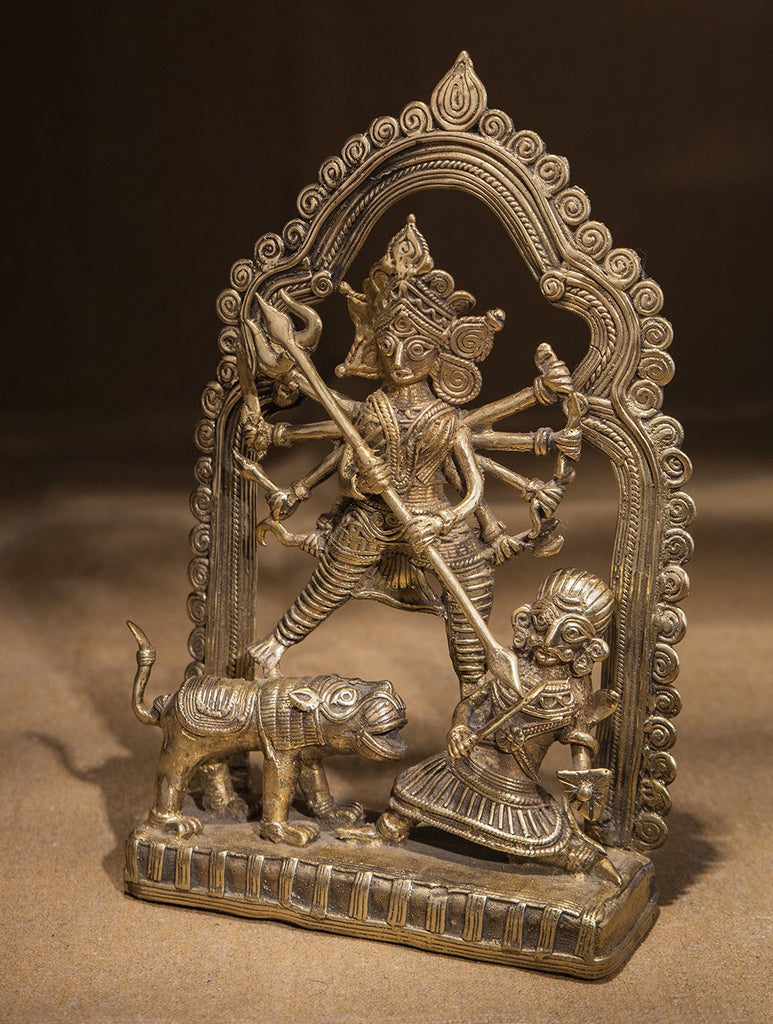 Large Dhokra Craft Curio - Goddess Durga  Victory