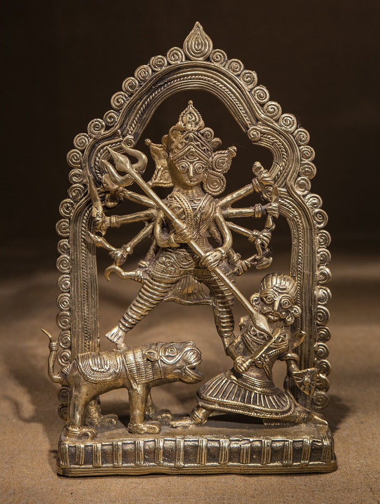 Large Dhokra Craft Curio - Goddess Durga  Victory