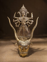 Load image into Gallery viewer, Large Dhokra Craft Wall Piece - Goddess Durga Mahishasur Mardini