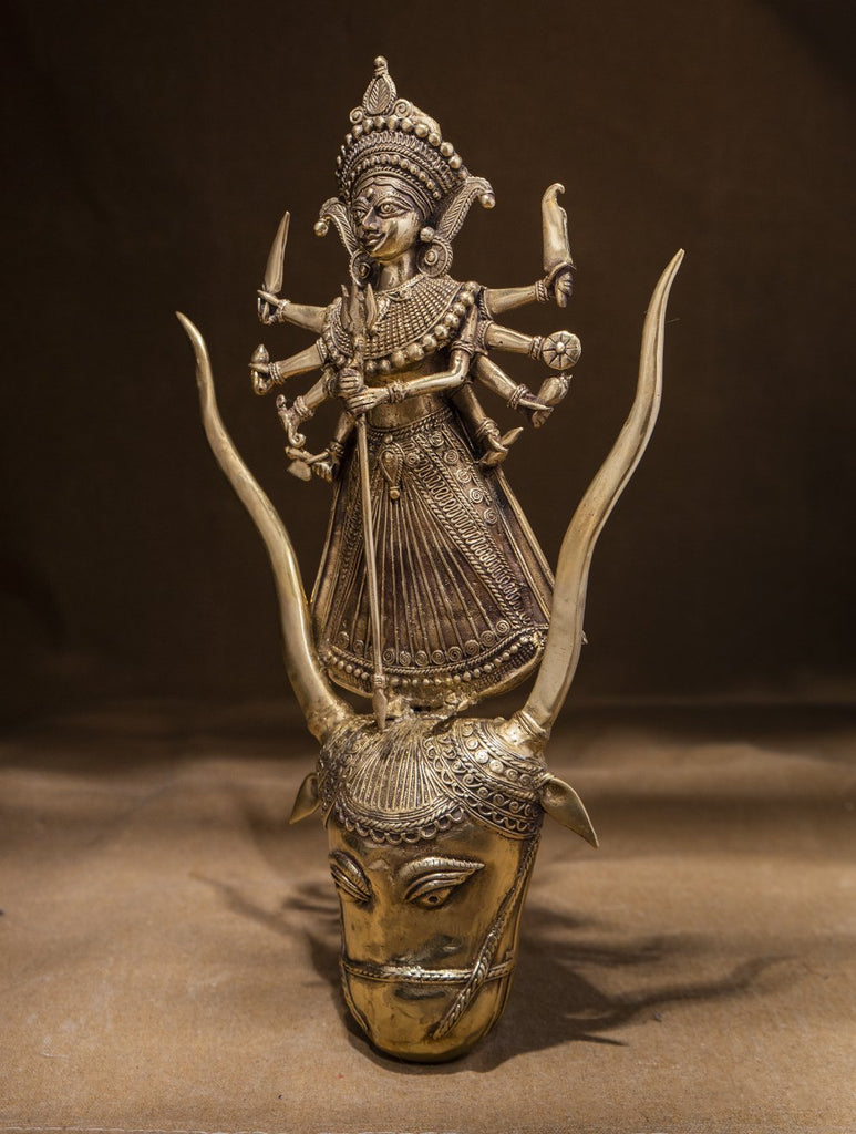 Large Dhokra Craft Wall Piece - Goddess Durga Mahishasur Mardini