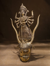 Load image into Gallery viewer, Large Dhokra Craft Wall Piece - Goddess Durga Mahishasur Mardini