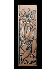 Large Kalighat Art Painting with Mount - Ganesha (27" X 10")