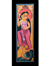Load image into Gallery viewer, Large Kalighat Art Painting with Mount - Goddess Durga (25&quot; X 10&quot;)