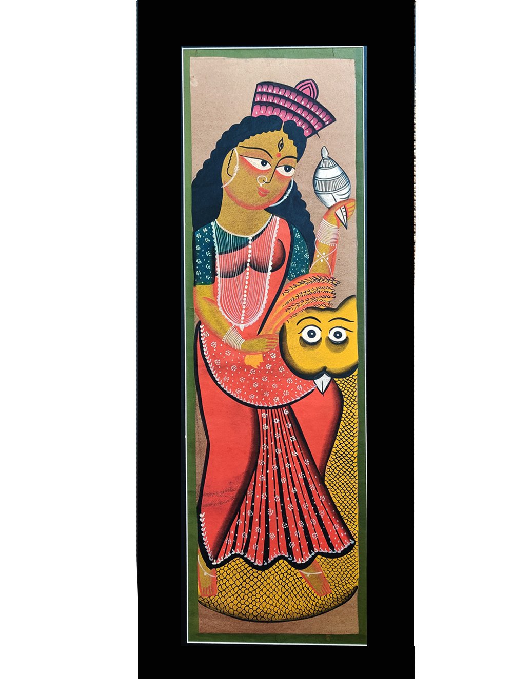 Load image into Gallery viewer, Large Kalighat Art Painting with Mount - Goddess Lakshmi (27&quot; X 10&quot;)